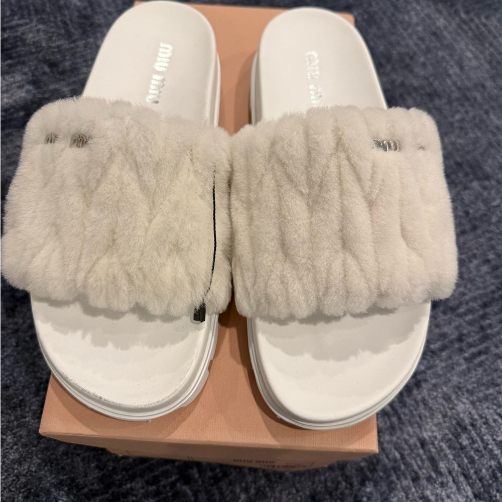 Miu Miu Cream Fur Slippers